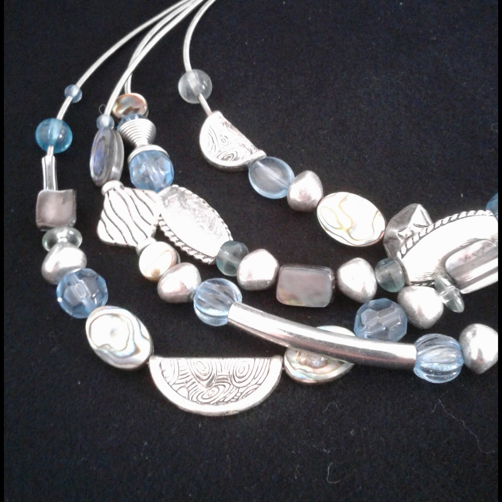 Necklace/bracelet set, mixed metal, beads, abalone